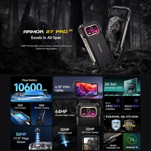 Téléphone robuste <span class=keywords><strong>Ulefone</strong></span> Armor 27 Pro 5G, 12 Go + 256 Go, vision nocturne, 10600 mAh, 6,78 pouces, Android <span class=keywords><strong>14</strong></span>, Dimensity 6300, téléphone mobile avec NFC - Product Image 4