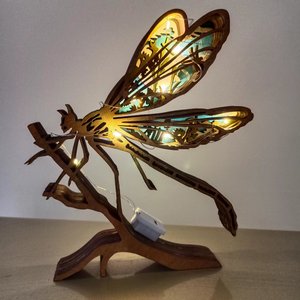 Handmade Wooden Dragonfly-Themed Tabletop Decor LED Ambient <b>Light</b> Nature-Inspired Boho Home Decor Gift Featuring Engraved - Product Image 2