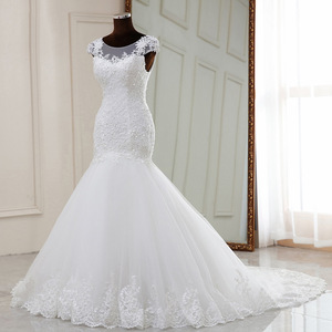 White Mermaid Lace Wedding Dress Sweetheart Neckline Backless Long Train Mori Girl Style - Product Image 2