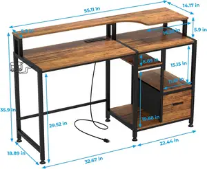 Mesa de computador com gaveta e tomada de energia Mesa com suporte para impressora e monitor Mesa de trabalho com suporte para copo gancho