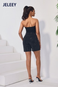 JELEEEY Pantaloncini con paillettes a vita alta con top corto, set estivo sexy da discoteca - Product Image 5