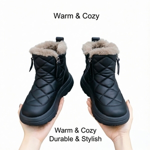 Botas de Nieve para Mujer, Altura Media, Parte Superior de Cuero Artificial, Forro de Peluche, Punta Redonda, Calzado para Clima Frío - Product Image 1