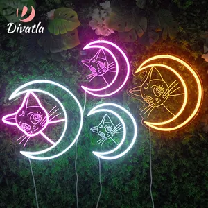 DIVATLA In Stock Sailor Moon Luna Anime Magic Cat Lamp Bedroom Night 5v Acrylic Decoration LED Neon Sign Light