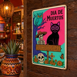 Letrero Metálico Personalizado al por Mayor para el Día de Muertos, Decoración de Pared con Gato Negro de Azúcar para Bar <span class=keywords><strong>Mexicano</strong></span> - Product Image 2