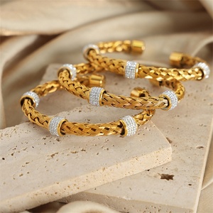 High End Luxury 18K Gold Plated Stainless Steel Zircon Charm Hologram Braided Women's Wedding Casual/Sporty <b>Bangle</b> <b>Bracelets</b> - Product Image 2