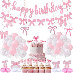 Ensemble <span class=keywords><strong>de</strong></span> décorations d'anniversaire avec nœud rose, bannière Joyeux Anniversaire, décoration <span class=keywords><strong>de</strong></span> gâteau, ballons pour fournitures <span class=keywords><strong>de</strong></span> fête - Product Image 1