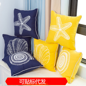 Ocean-themed Cotton <b>Throw</b> <b>Pillow</b> 45x45 Cm Marine Pattern Square Removable Washable Decorative Cushion for Sofa Bedroom - Product Image 5