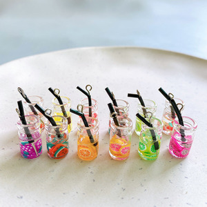 Mini Fruit Jar Charms | Resin <b>Miniature</b> Jar Charm Cup Pendants with Colorful Fruit Slice & Straw for Jewelry Making - Product Image 1