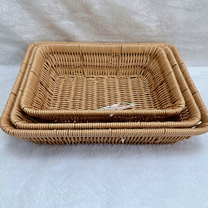 Rectangular Imitation Rattan <b>Storage</b> <b>Basket</b> Plastic Handmade Stackable For Snack Shop Pastry Display - Product Image 3