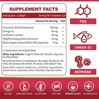 Fournisseurs de produits de suppléments pour la santé cardiaque à absorption élevée, CoQ10 300mg en gélules molles BioPerine Omega-3, livraison rapide DDP, dropshipping