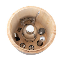 Ensemble de barman avec shaker à cocktails en acier inoxydable, boîte de rangement en bois, pilon, pince à glace, doseur et passoire pour bar et soirées