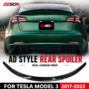 Aileron arrière en fibre de carbone véritable style AD pour <span class=keywords><strong>Tesla</strong></span> <span class=keywords><strong>Model</strong></span> <span class=keywords><strong>3</strong></span> 2017-2023 pré-lifting - Product Image 1