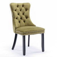 Ensemble de 2 chaises de salle à manger capitonnées en velours vert olive avec cadre en bois massif et garniture cloutée, style moderne classique
