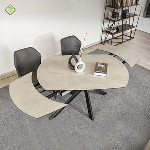 Ensembles <span class=keywords><strong>de</strong></span> table <span class=keywords><strong>de</strong></span> dîner à poutre rocheuse <span class=keywords><strong>ronde</strong></span> <span class=keywords><strong>de</strong></span> style Europe du Nord dalle <span class=keywords><strong>de</strong></span> marbre avec 6 chaises - Product Image 4