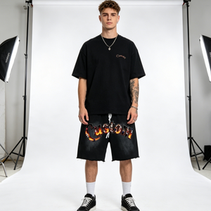 Shorts en molleton délavé pour homme, en coton French Terry, style décontracté, avec cordon de serrage à la taille - Product Image 1