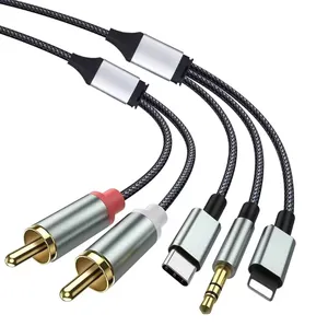 אפור 8 פינים לכבל RCA כבל מתאם Aux AUDIO כבל USB C ל-2 RCA כבל אודיו למגבר מתח לרכב קולנוע ביתי זהב PVC פוליבאק