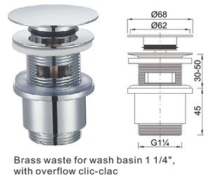 Drain de lavabo de salle de bains en laiton de haute <span class=keywords><strong>qualité</strong></span> <span class=keywords><strong>Clic</strong></span> <span class=keywords><strong>clac</strong></span> avec débordement Pop up Drain de lavabo - Product Image 4
