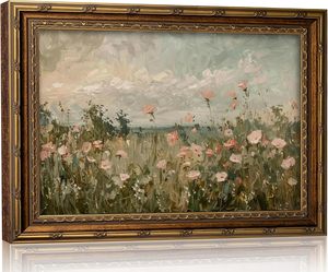 Impression 3D texturée encadrée or de <span class=keywords><strong>fleurs</strong></span> sauvages roses, décor mural paysage champêtre de coquelicots roses, échantillons OEM ODM prêts en moins d'une journée - Product Image 1