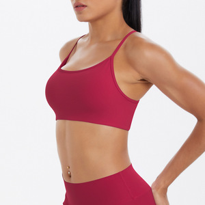 Women Thin Strap Criss Cross Back Yoga Bra Backless Padded Shockproof Pilates Sports Bra Gym Workout Running Activewear - Product Image 3
