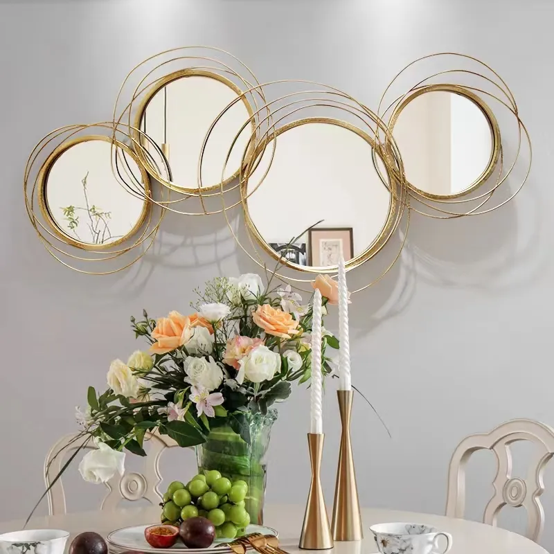 110x52 productos dropshipping 2024 casa de lujo colgante de pared con espejo decorativo metal dorado artesanía arte habitación decoración del hogar artículo