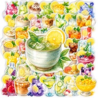 50 autocollants en vinyle imperméables pour journal, ordinateur portable, cadeau, sur le thème des fruits d'été, de thé glacé et de cocktails, style aquarelle fraîche
