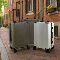 Valise à coque rigide en aluminium 20/24 pouces avec bandes verticales, roulettes silencieuses et serrure TSA