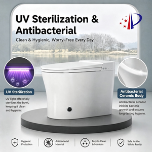 Kloset Pintar Satu Bagian Keramik Model Berdiri Lantai dengan Pengering Udara Otomatis S-Trap/P-Trap, Remote Control, Pemanas Dudukan, dan Sistem Dual-Flush - Product Image 4