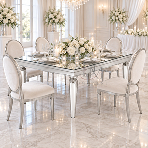 Mesa de Comedor Rectangular de Acero Inoxidable de Primera Calidad con Tapa de Espejo y Patas Redondas Cónicas para Eventos y Banquetes, Venta al Por Mayor - Product Image 2