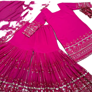 Último diseñador Heavy Faux Georgette bordado secuencia trabajo Sharara traje indio y paquistaní ropa por FabZone - Product Image 1