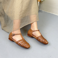 Nouvelles sandales plates à bout fermé de style britannique avec bride ajourée, chaussures Mary Jane pour femmes, style rétro français