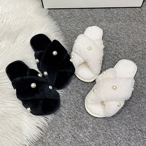 Pearl Cross Slippers Autumn PVC Casual Flat Slippers Keep Warm - Product Image 2