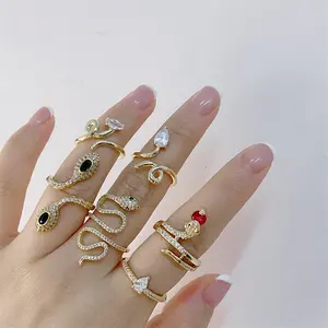 New Metal Texture intarsiato zircone Snake Rings placcato oro 18 carati Zodiac Snake Open anelli regolabili per donna ragazza