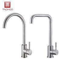 Robinet de cuisine moderne à poignée unique en acier inoxydable 304 brossé, à poser sur comptoir, pour usage hôtelier, design classique à trou unique, eau chaude et froide