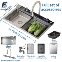 Évier de cuisine surdimensionné en acier inoxydable 304 avec panier-filtre intelligent pour débris, commande tactile, noir mat, garantie 5 ans
