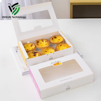 Boîte à tartelettes esthétique VEIKUN avec fenêtre, logo personnalisé, en carton blanc rectangulaire, emballage alimentaire biodégradable pour pâtisserie, gâteaux et petits gâteaux
