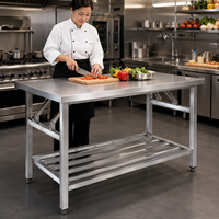 Table de travail en acier inoxydable à double couche, résistante à la corrosion, avec pieds carrés, de qualité commerciale 304, directement de l'usine, pour boucherie