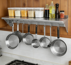 Estante de Pared de Acero Inoxidable, Resistente, para Ollas y Sartenes con Ganchos, para Cocina Comercial - Product Image 1