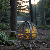 Zhongpin extérieur 35 "pinces à feu en métal bois de chauffage grappins à bûches Portable Mini foyer Table Top boule ronde foyer enduit de poudre