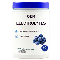Poudre de supplément d'électrolytes saveur framboise bleue avec 7 vitamines et minéraux, 60 portions, soutien hydratant