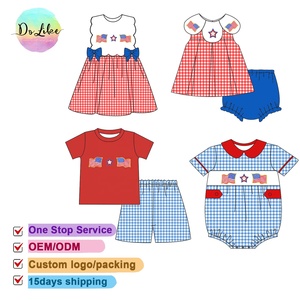 Hot Sale Custom <strong>Patriotic</strong> Children Clothes Girls Sets Stars Embroidery Applique <strong>Shorts</strong> Bow Ruffle Baby Girl Romper - Product Image 4