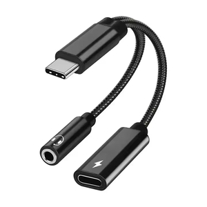 Câble de charge rapide 60W USB 2-en-1 avec adaptateur PD Type C <span class=keywords><strong>et</strong></span> prise <span class=keywords><strong>jack</strong></span> 3,5 mm pour casque, gaine TPE, conducteur en cuivre étamé - Product Image 1