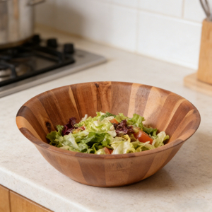 Grote acaciahouten saladekom serveerschaal voor fruit of salades, 30 cm diameter x 18 cm hoogte, keukenkom voor thuis - Product Image 1