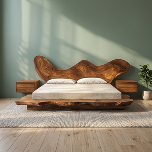 Cama Moderna de Madera Sólida con Borde Natural, Plataforma de Cama Suave, Muebles de Dormitorio Personalizados para Villas y Resorts - Product Image 3