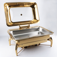Chauffe-Plat Rectangulaire Hydraulique Doré 9L en Acier Inoxydable de Luxe – Ensemble Buffet pour Hôtels, Restaurants, Fêtes et Mariages