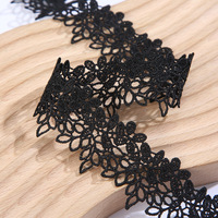 Vintage Noir Polyester Creux Broderie Dentelle Garniture Non-Stretch Soluble Dans L'eau Guipure Strass pour Sexy Manchette Robe Sac