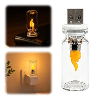 Lampe de nuit LED USB à effet flamme, mini lampe d'ambiance rétro en verre, portable, pour voiture, maison, camping, multi-usages