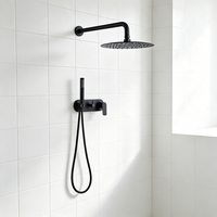 Système de douche encastré noir HONGDEC, pomme de douche ronde à 2 fonctions avec douchette à main, kit de douche mural pour salle de bain