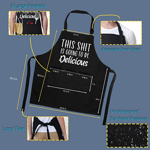 <strong>Funny</strong> Black Chef <strong>Aprons</strong> for <strong>Men</strong> Women with 3 Pockets Kitchen Cooking <strong>Apron</strong> Waterpoof <strong>Apron</strong> - Product Image 3