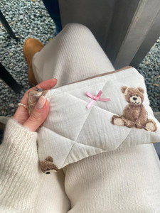 Borsa personalizzata per il trucco bassa MOQ borsa cosmetica in cotone trapuntata con borsetta trapuntata a fiori - Product Image 6