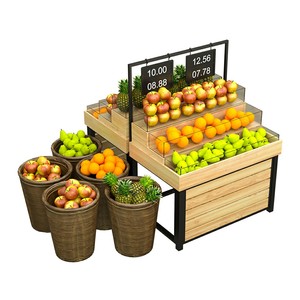 Highbright gỗ & thép hiển thị đứng với Acrylic Hộp trái cây và rau giá cho siêu thị sử dụng - Product Image 3